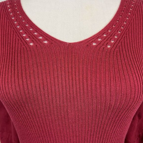 Peruvian Connection Ribbed Knit Top 3/4 Length Sleeves Cut Out Detail Size Small - Picture 3 of 10